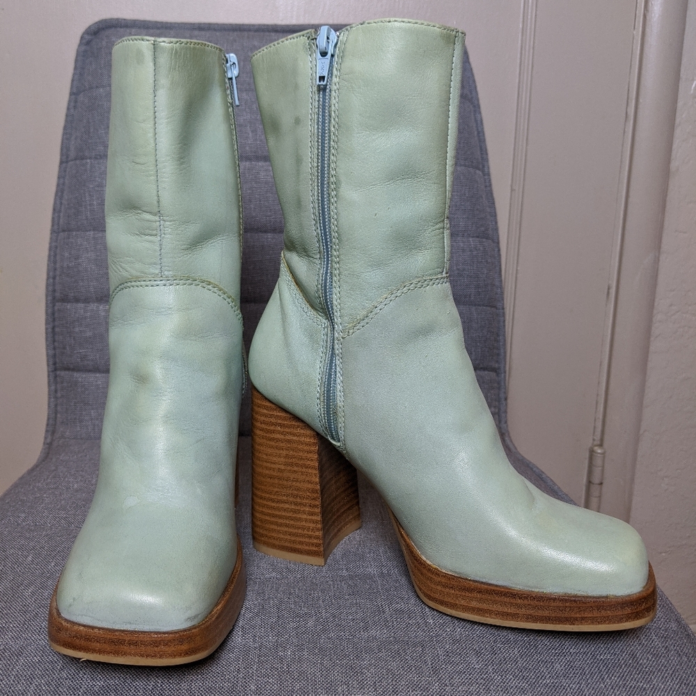 Vintage 90s platform light blue leather boots - Picture 6 of 8